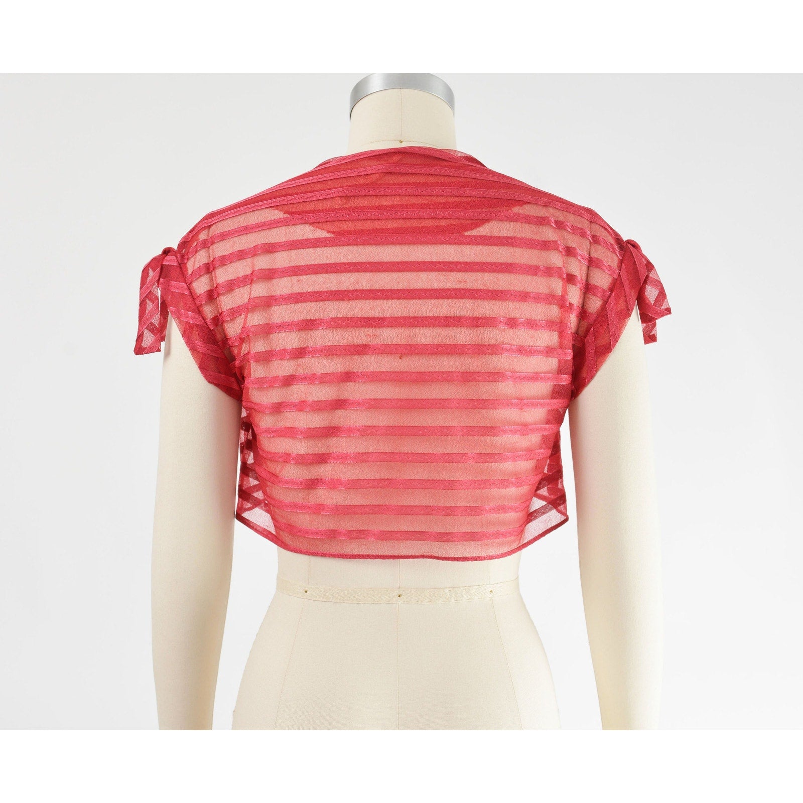 Vintage 70s crimson red striped empire waist maxi dress and bolero shrug.