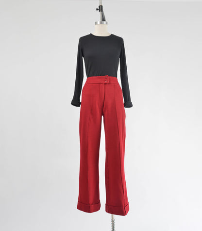 Vintage 1970s dark red wool knit high waisted trouser pants.
