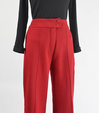 Vintage 1970s dark red wool knit high waisted trouser pants.