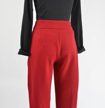 Vintage 1970s dark red wool knit high waisted trouser pants.