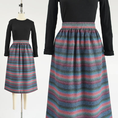 Vintage 1970s striped full wool midi skirt. 