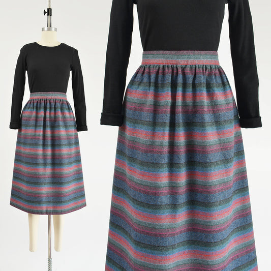 Vintage 1970s striped full wool midi skirt. 