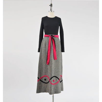 vintage 70s herringbone wool and velvet maxi skirt. 