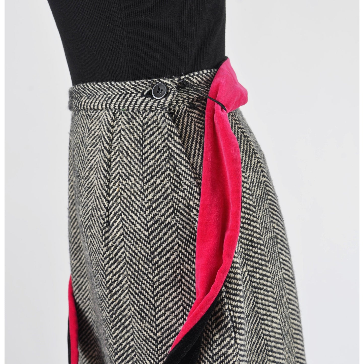 vintage 70s herringbone wool and velvet maxi skirt. 
