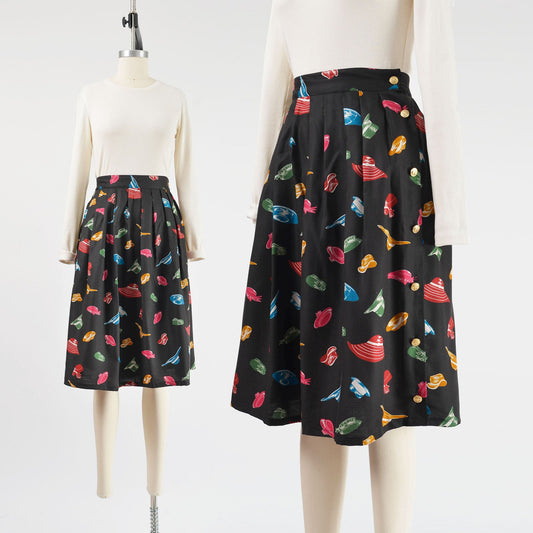 Vintage 80s black hat print novelty skirt.