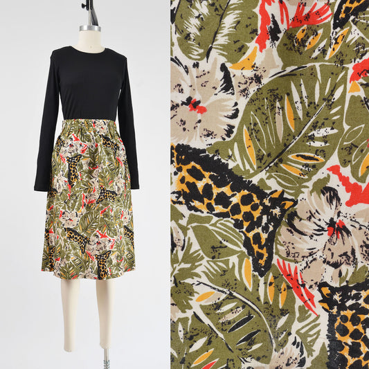 Vintage 80s giraffe leaf print safari skirt. 
