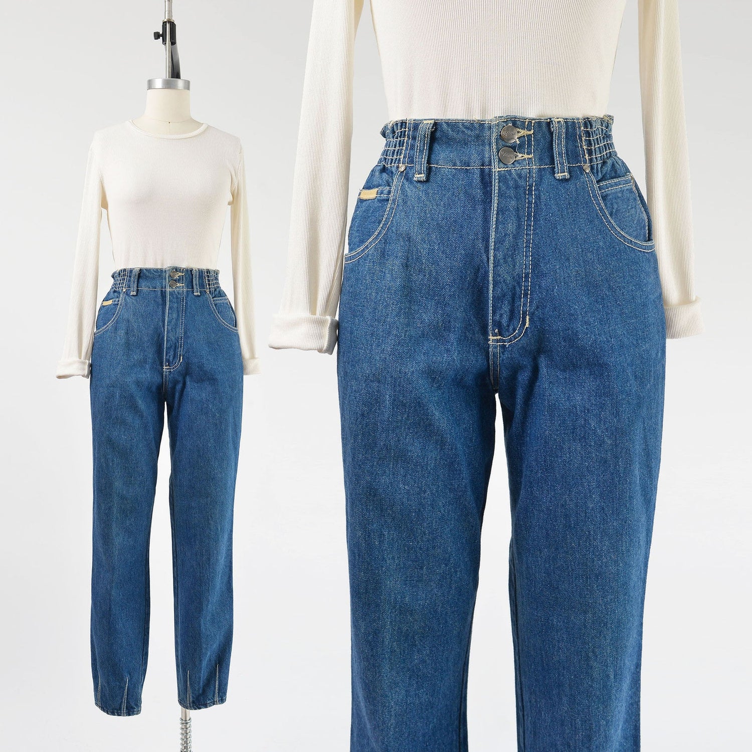 vintage 1980s Gitano elastic waist denim tapered leg mom jeans. 