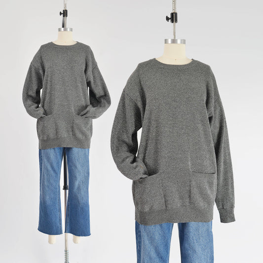 Vintage 1980s Calvin Klein sparkle knit gray sweater.