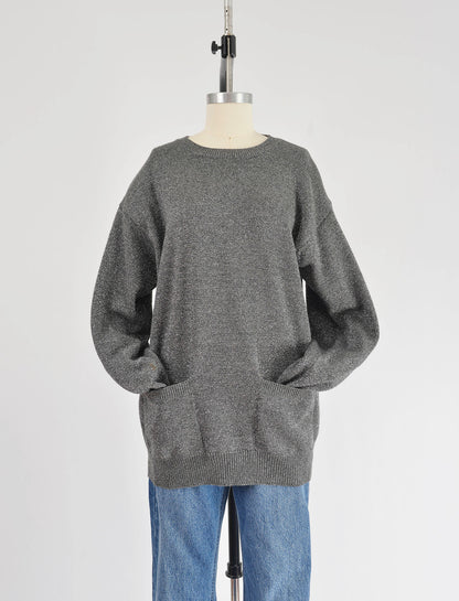 Vintage 80s Calvin Klein Gray Silver Wool Blend Sweater with Pockets size M L