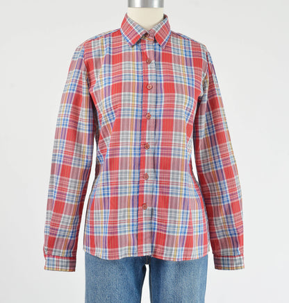 Vintage 1980s Red Metallic Plaid Western Button Down Shirt 