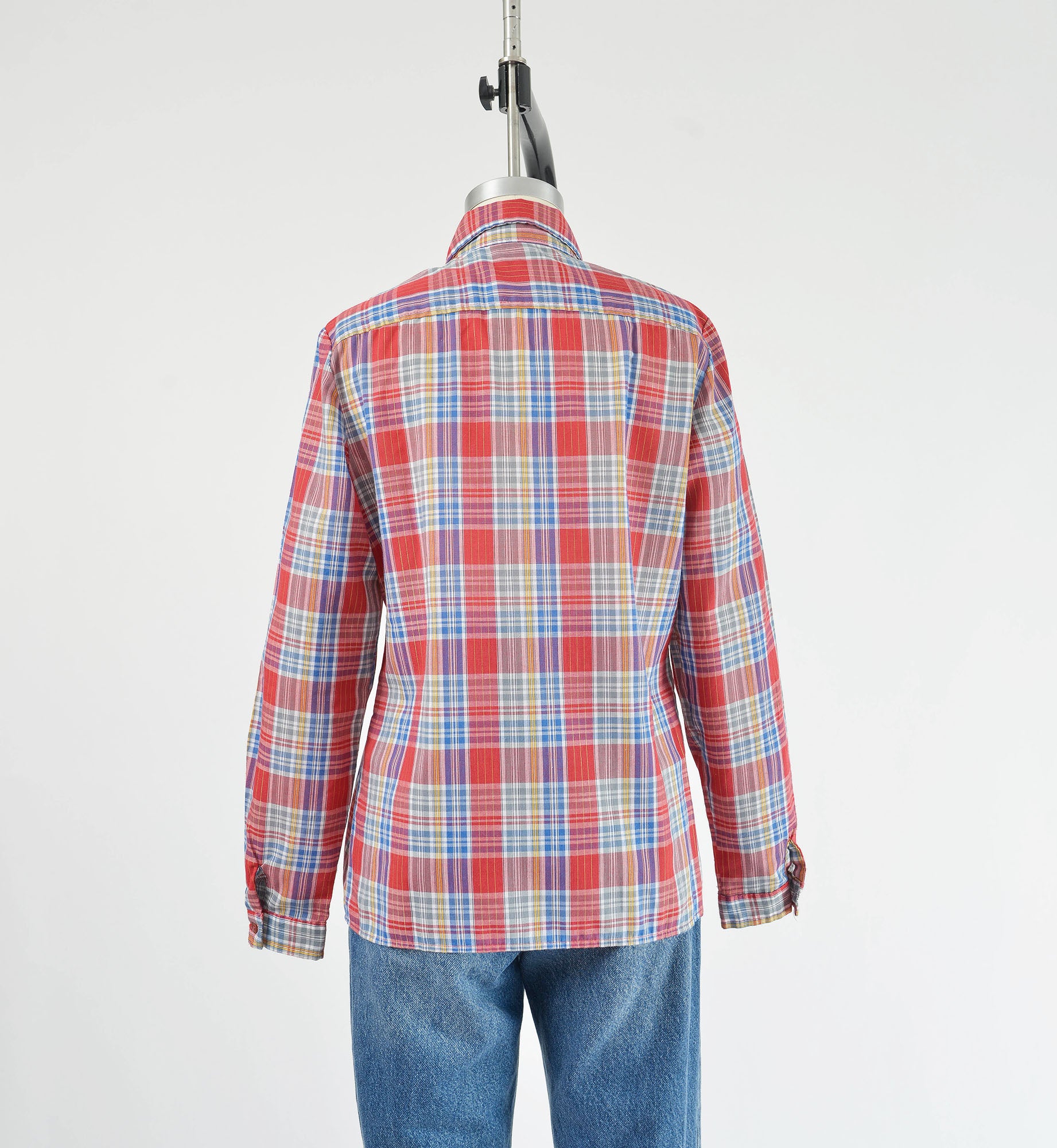 Vintage 1980s Red Metallic Plaid Western Button Down Shirt 