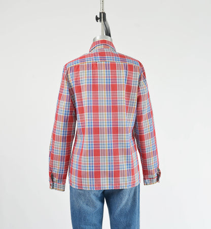 Vintage 1980s Red Metallic Plaid Western Button Down Shirt 