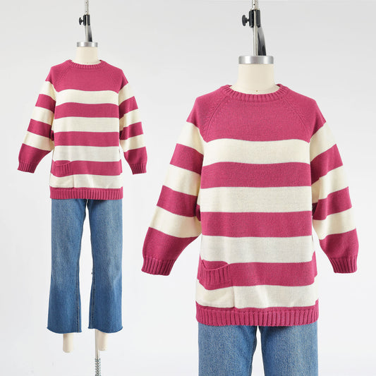 Vintage 80s purple and white striped raglan sweater.
