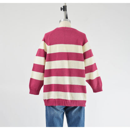 Vintage 80s purple and white striped raglan sweater with pocket.