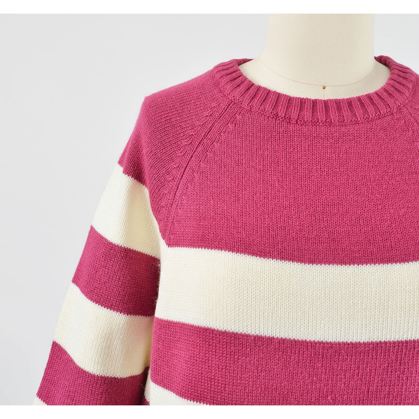 Vintage 80s purple and white striped raglan sweater with pocket.