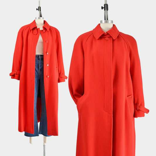 vintage 80s red wool long full length winter coat. 