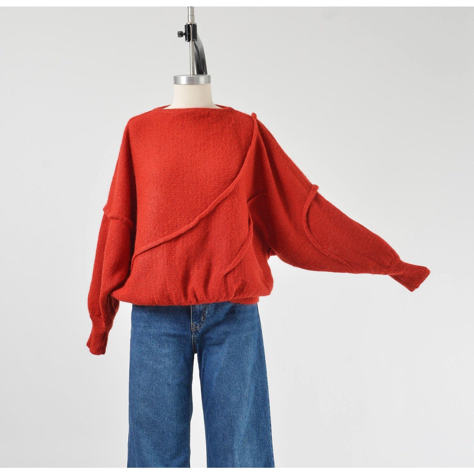 Vintage 1980s red mohair sweater with batwings. 
