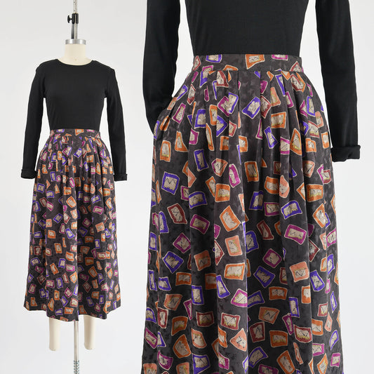 vintage 1980s silk geometric full midi skirt.