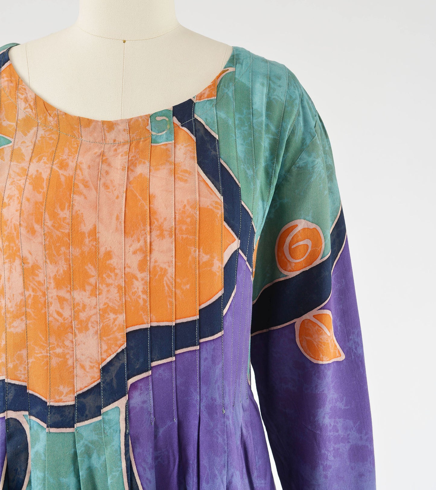 Vintage 90s batik print boho long sleeve maxi dress. 