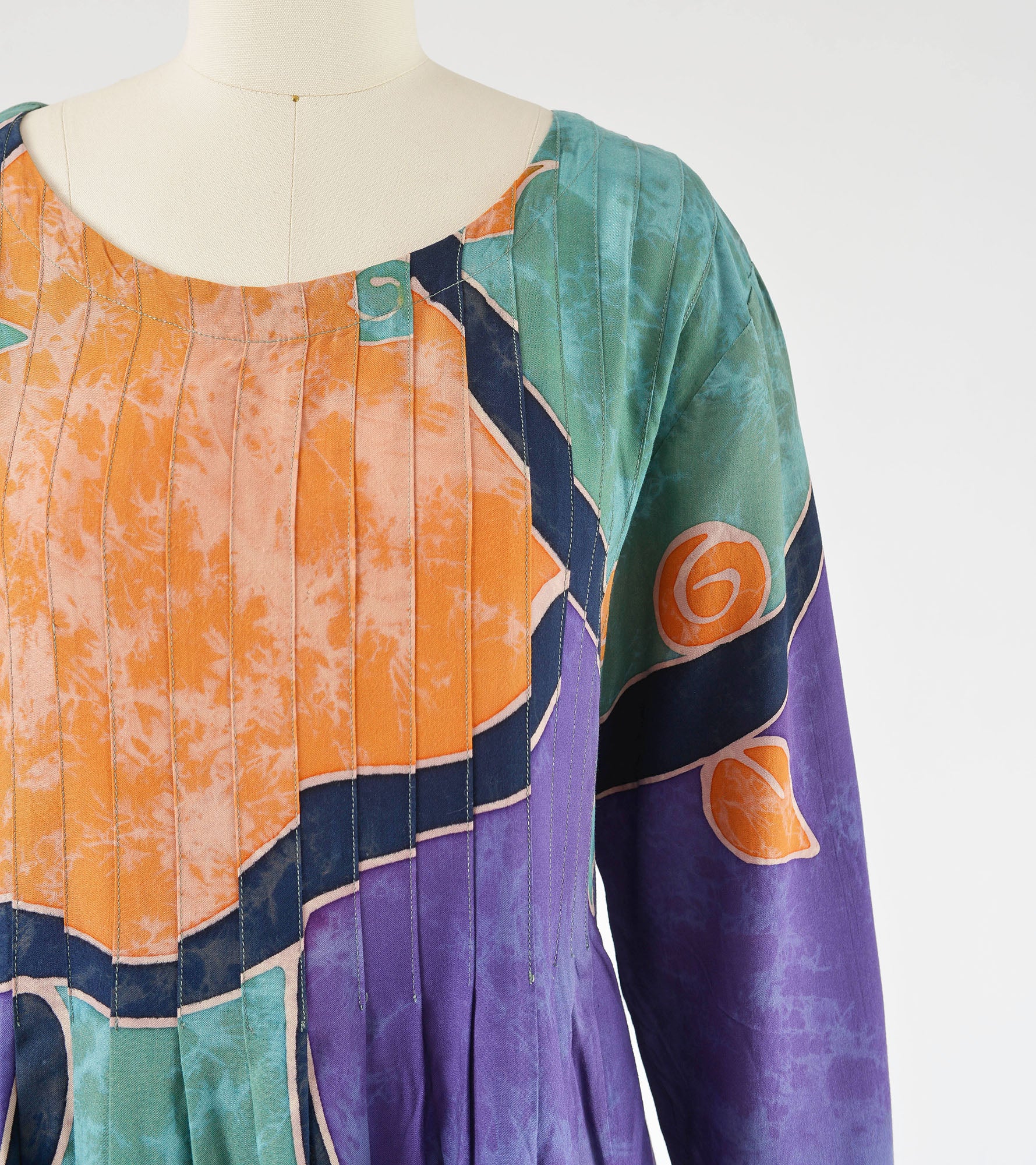 Vintage 90s batik print boho long sleeve maxi dress. 
