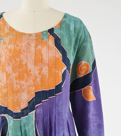 Vintage 90s batik print boho long sleeve maxi dress. 