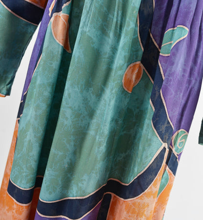 Vintage 90s batik print boho long sleeve maxi dress. 