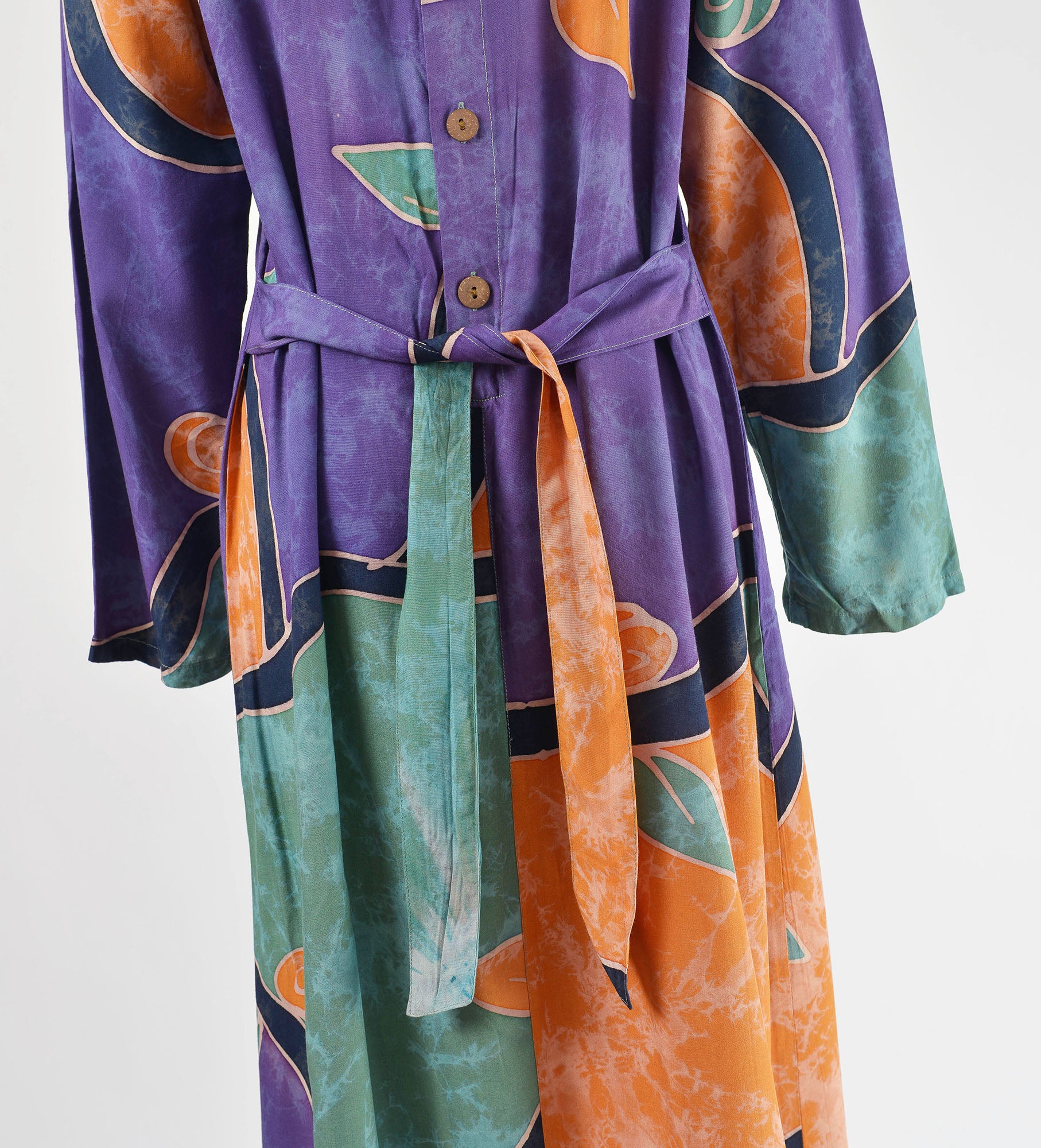Vintage 90s batik print boho long sleeve maxi dress. 