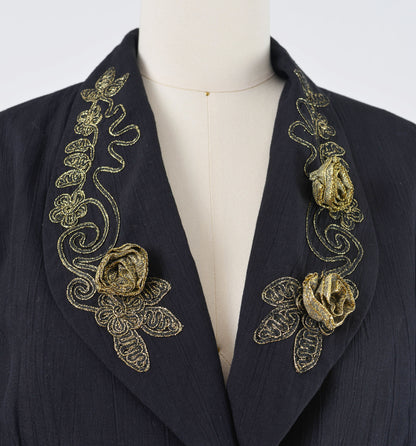 Vintage 90s Carole Little Black Rosette Peplum Waist Jacket with Hearts