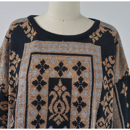Vintage 90s Black Metallic Baroque Sweater Silver and Antique Gold