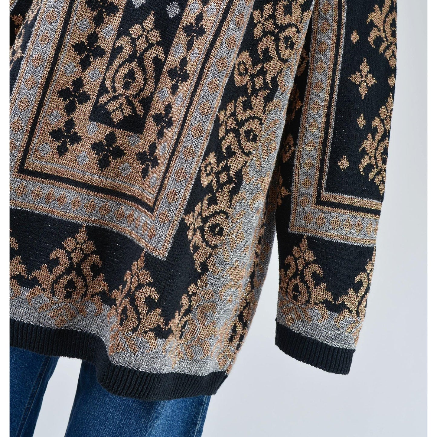 Vintage 90s Black Metallic Baroque Sweater Silver and Antique Gold 