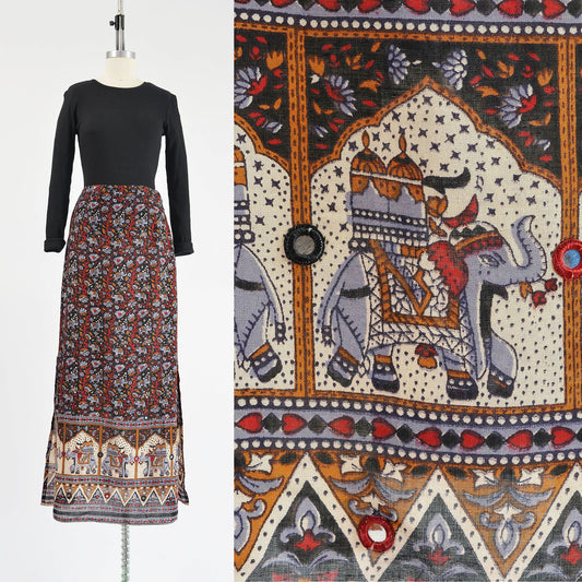vintage 1990s boho elephant print maxi skirt. 