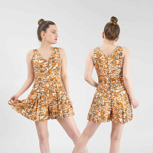 Vintage 90s boho floral wide leg shorts romper.
