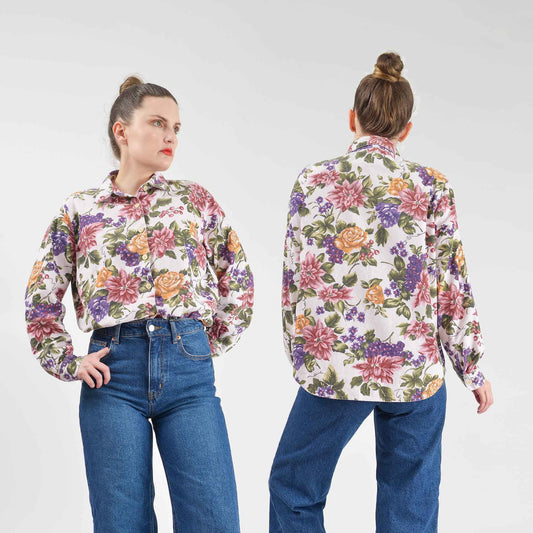 Vintage 90s floral grape vine print collared corduroy shirt.