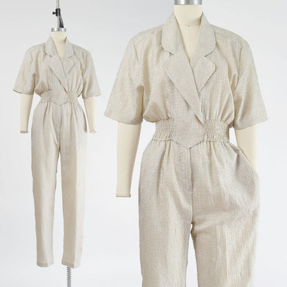 Vintage 90s gingham check windbreaker jumpsuit. 