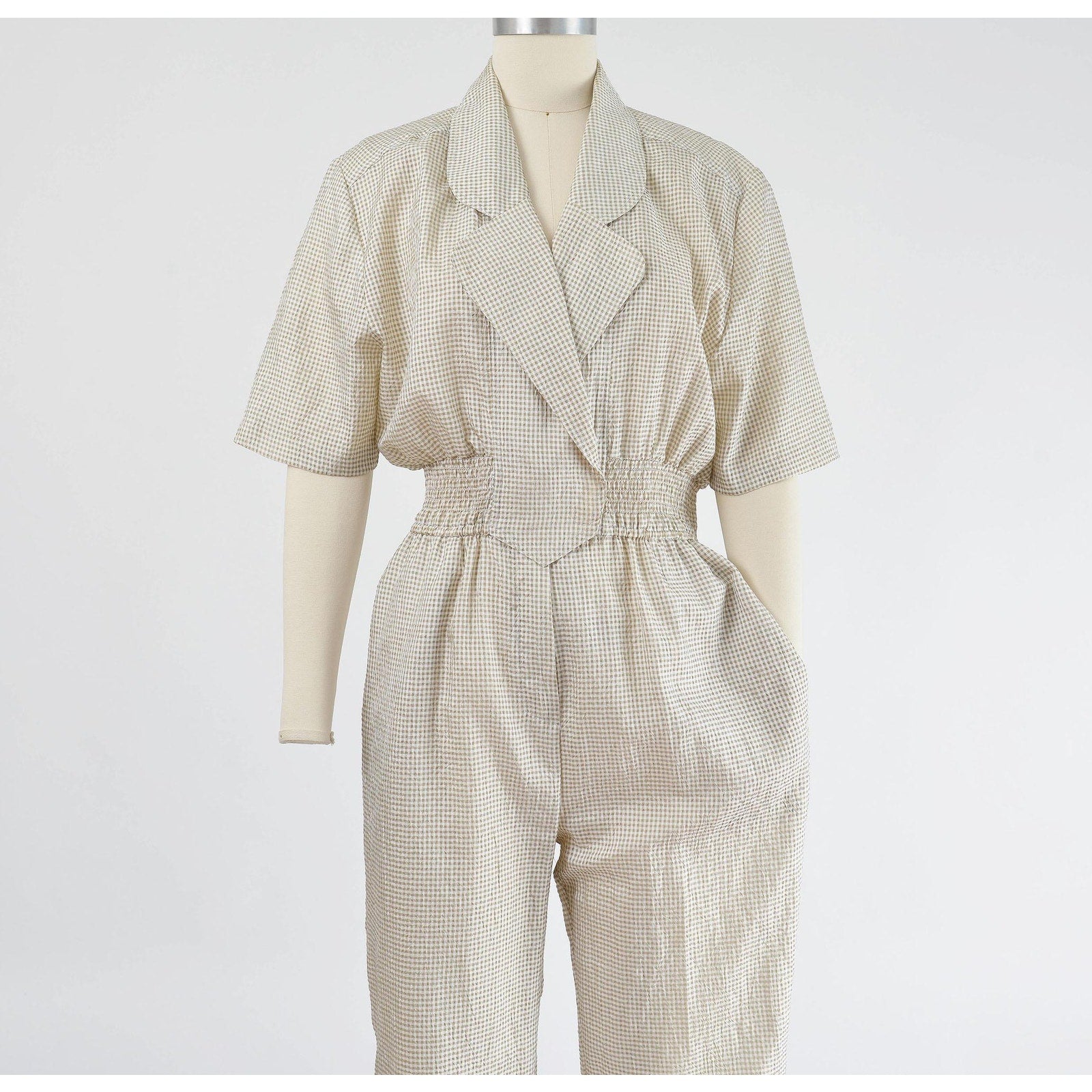 Vintage 90s gingham check windbreaker jumpsuit. 