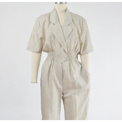 Vintage 90s gingham check windbreaker jumpsuit. 