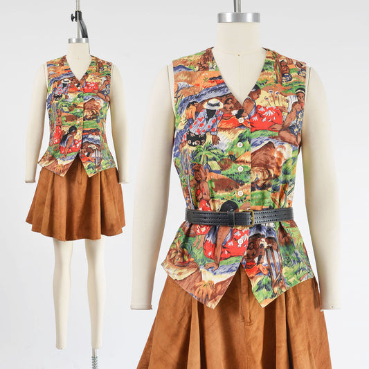 vintage 1990s scenic landscape native novelty print cotton sleeveless top. 