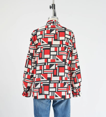 Vintage 90s Y2K geometric print collared button down blouse. 