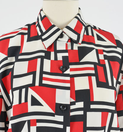 Vintage 90s Y2K geometric print collared button down blouse. 