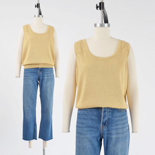 Vintage 1990s gold St. John sleeveless sweater tank top. 