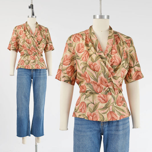 vintage 90s floral tulip print wrap around blouse. 