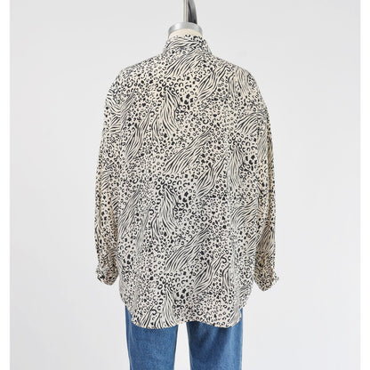 Vintage 1990s black and white leopard animal print button down blouse. 