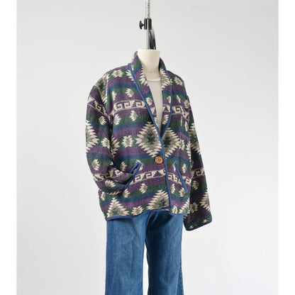 Side view of 90s woven southwestern jacket. 