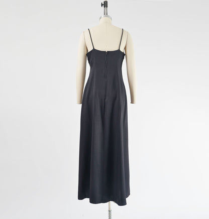 Vintage 90s Black Sequin Beaded Flowy A-line Formal Maxi Dress size M