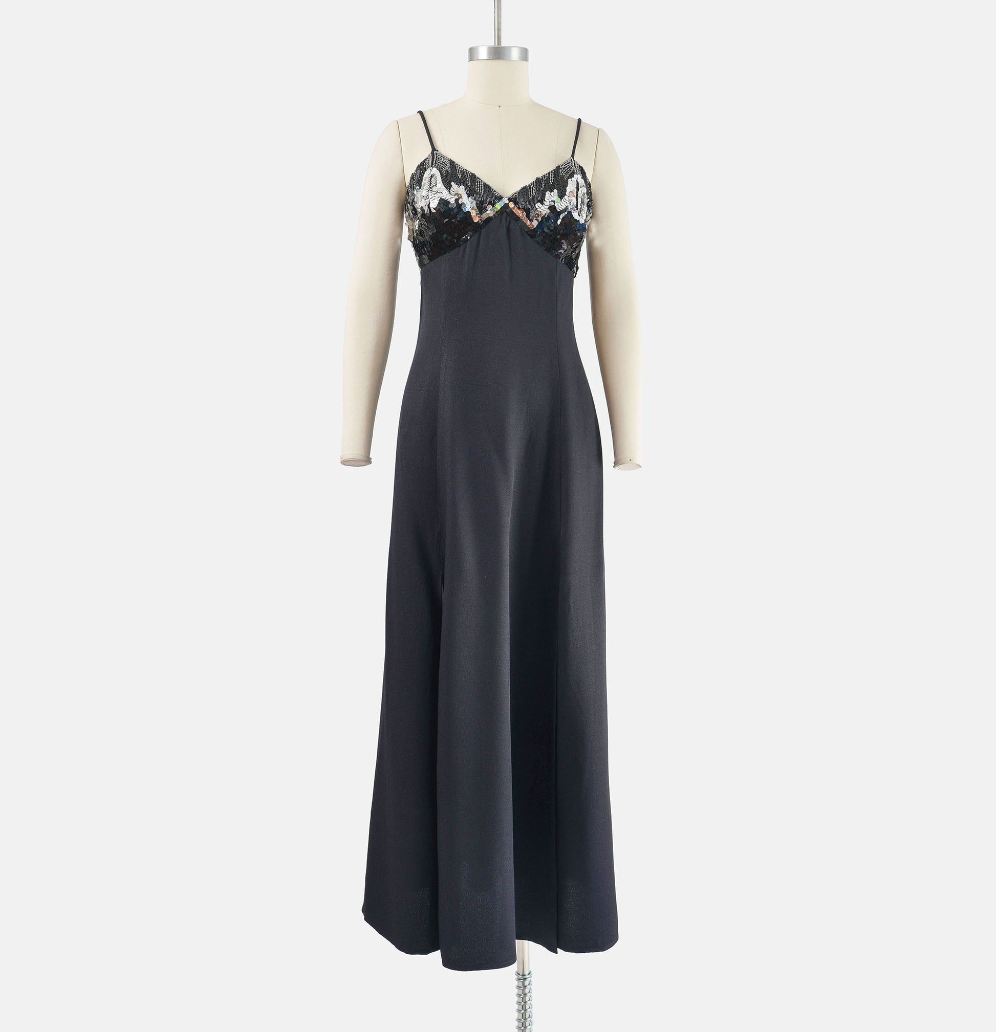 vintage 90s black beaded silver slip max dress.