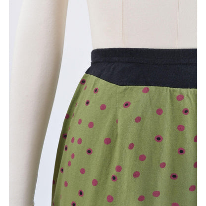 Waistband view of Vintage 1990s green polka dot sailor collar top and pencil skirt set. 