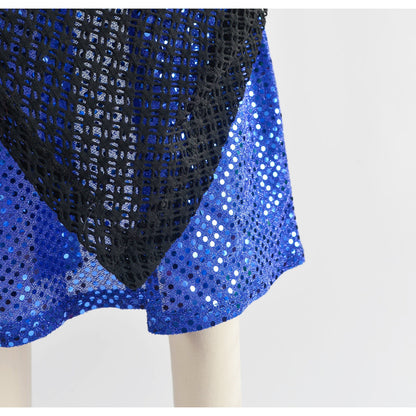 Vintage 90s Y2K Sheer Fishnet Black Blue Sequin Spaghetti Strap Maxi Dress 