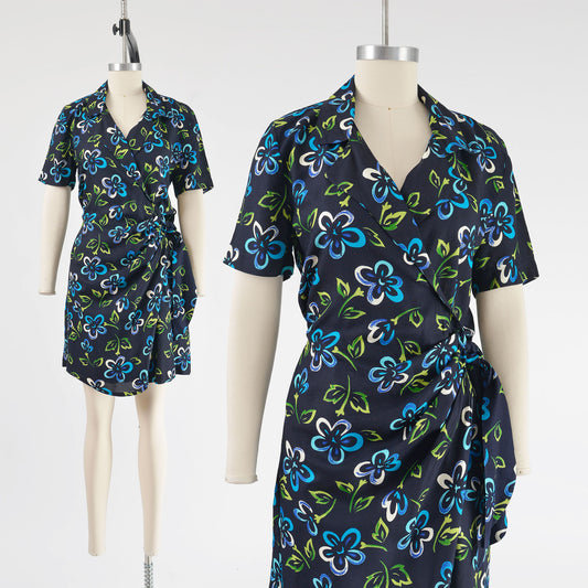 Vintage 90s Navy Floral Wrap Around Sarong Shorts Romper size S