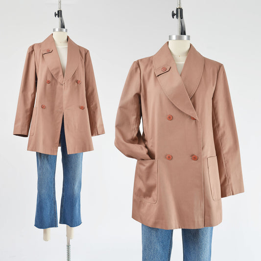 Vintage 70s Brown Double Breasted Jacket Cotton Blend Blazer by Fleet Street size M L